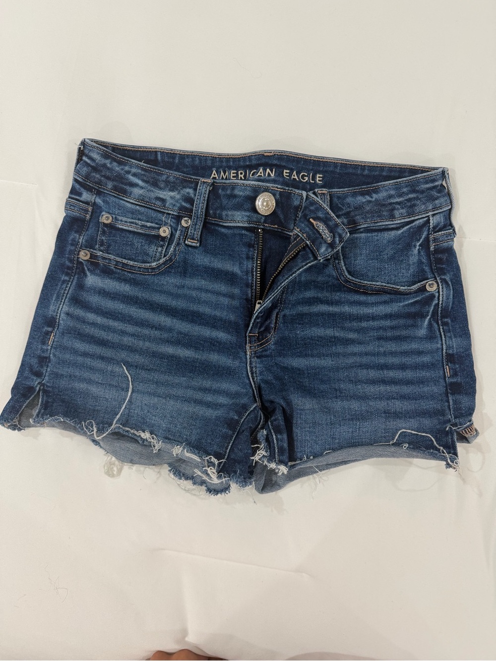 American Eagle Outfitters Distressed Mid-Blue Denim Cutoff Shorts